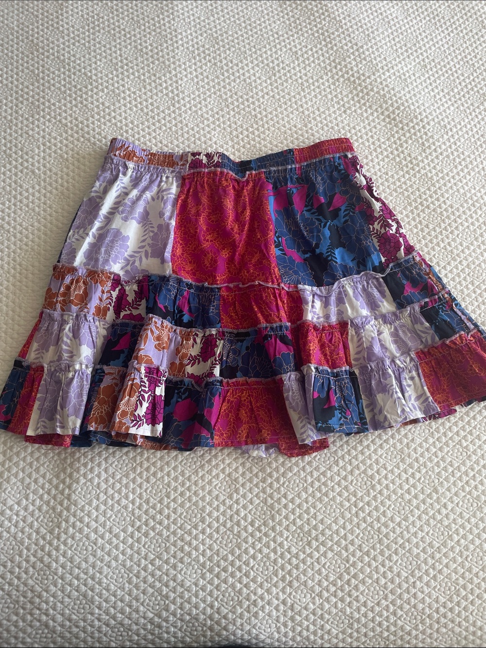BB Dakota Multicolor Patchwork Ruffle Mini Skirt